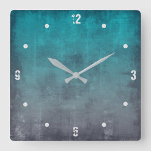 Horloge Carrée Turquoise Gris moderne Rustique ombre Abstrait