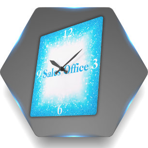 Horloge Carrée Turquoise sur Blanc, Monogramme - Parties scintill