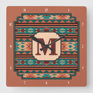 Horloge Carrée Turquoise Terracotta Monogram