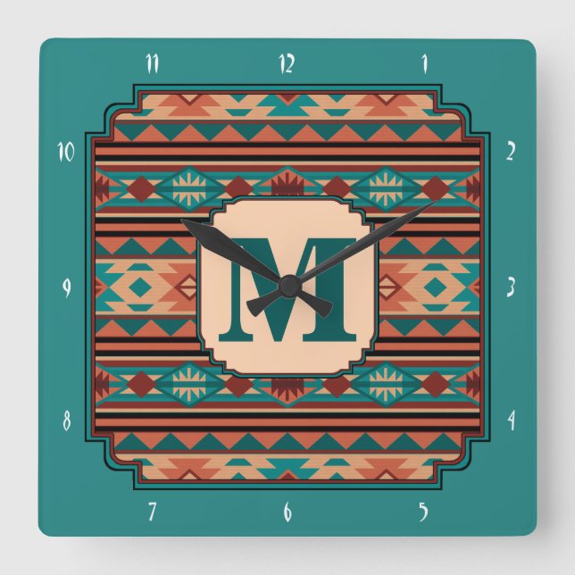 Horloge Carrée Turquoise Terracotta Monogram (Recto)