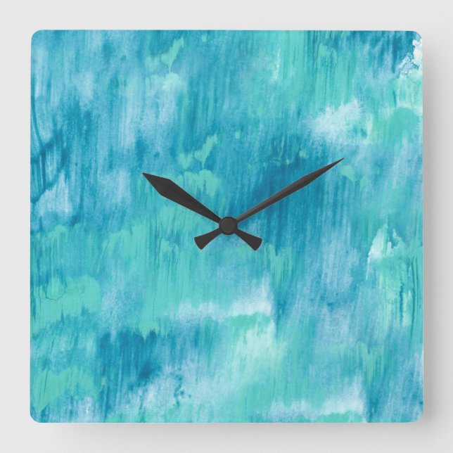 Horloge Carrée Turquoise Turquoise Abstrait (Recto)