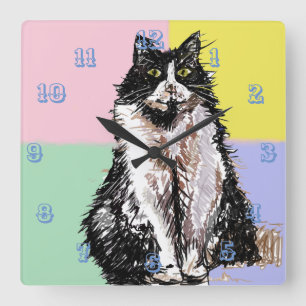 Horloge Carrée Tuxedo Chat Cute Chats Enfants Filles Pastel Chamb