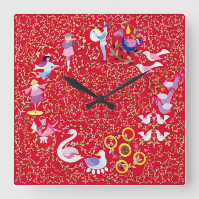 Horloge Carrée Twelve days of Christmas, carol traditionnel (Recto)