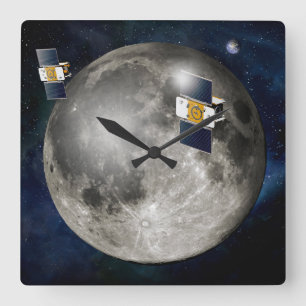 Horloge Carrée Twin Grail Spacecraft Orbitant La Lune.