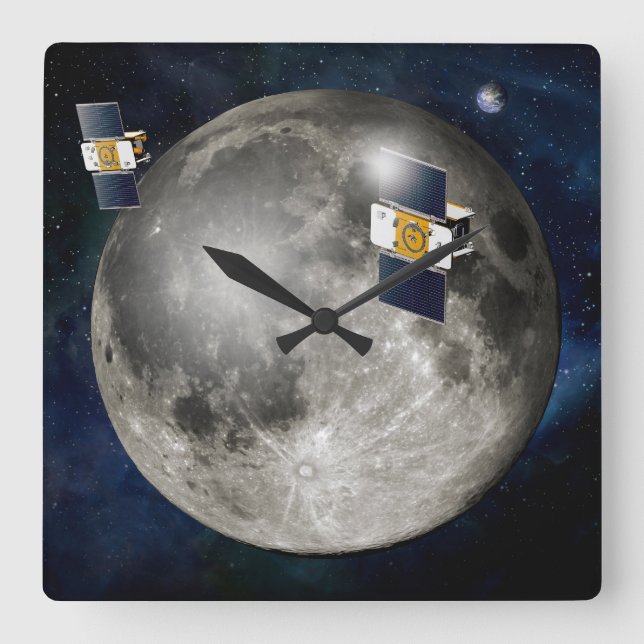 Horloge Carrée Twin Grail Spacecraft Orbitant La Lune. (Recto)