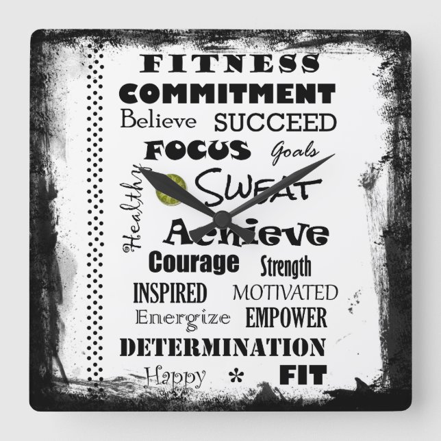 Horloge Carrée Typographie de la condition physique motivationnel (Recto)