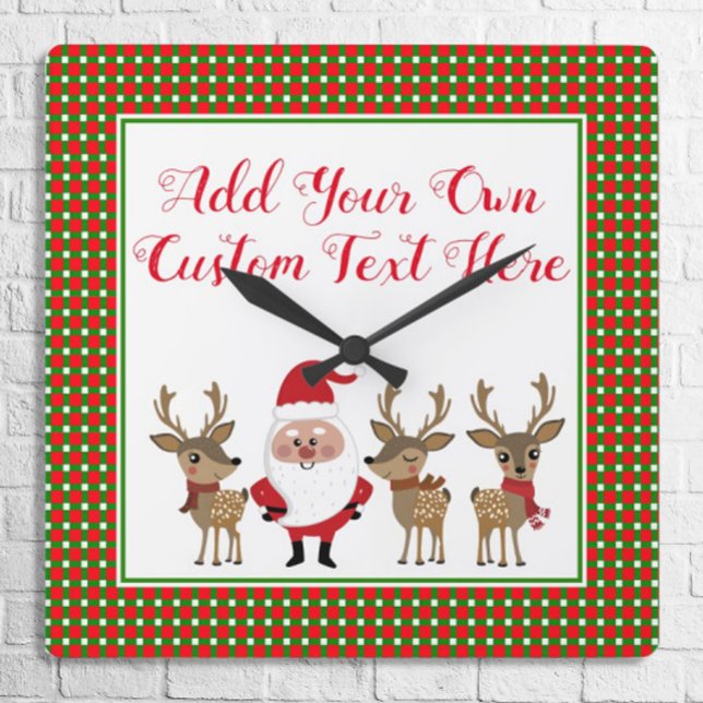 Horloge Carrée Typographie de Noël Plaid sur mesure Père Noël (Créateur téléchargé)