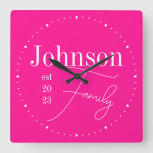 Horloge Carrée Typographie moderne Famille Rose chaud