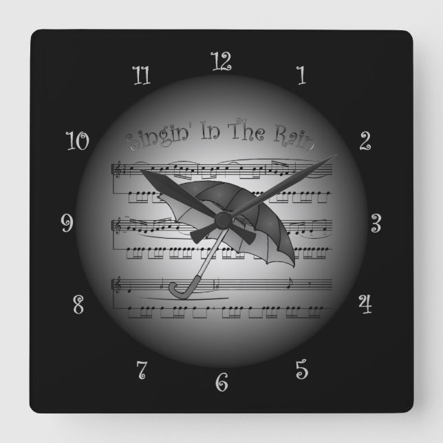 Horloge Carrée Umbrella~Singin noir' dans la musique de feuille (Recto)