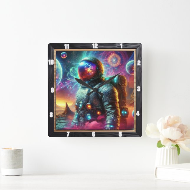 Horloge Carrée Un astronaute dans le rêve cosmique (Maison)