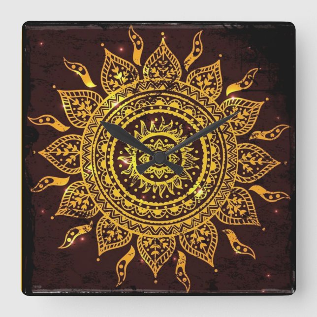 Horloge Carrée Un dieu soleil solaire de motif de l'Inde (Recto)