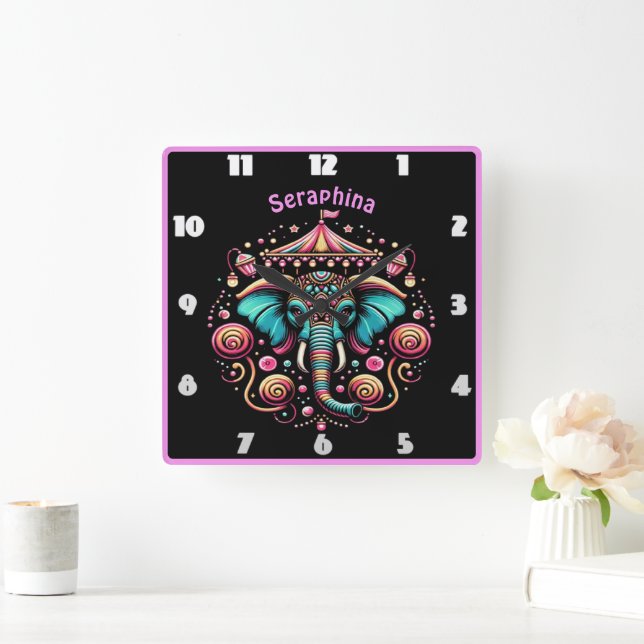 Horloge Carrée Un éléphant à bijoux au carnaval (Maison)