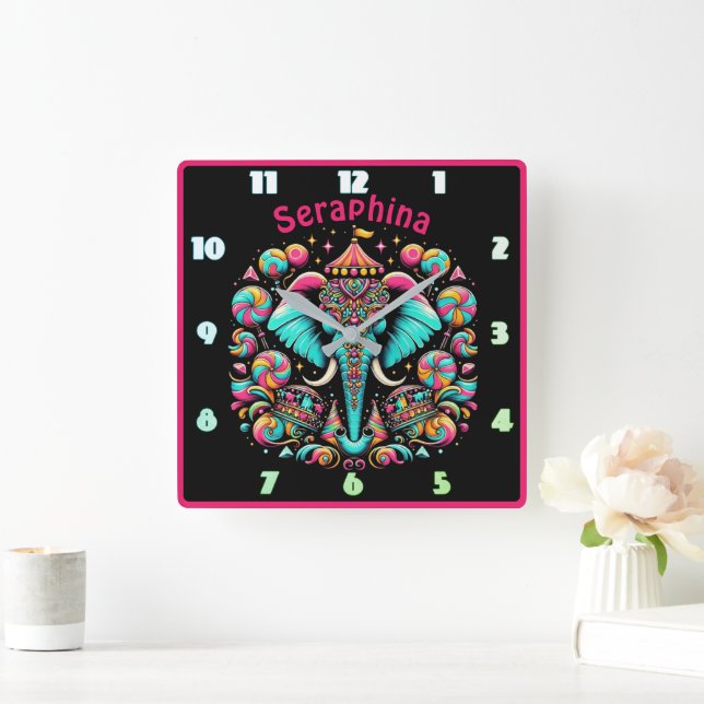Horloge Carrée Un éléphant doux au carnaval (Maison)