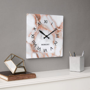Horloge Carrée Un fond en marbre rose doré luxueux