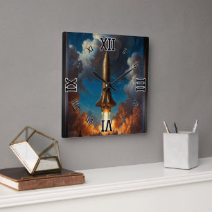 Horloge Carrée Un lancement de fusée de fusion rétro à couper le