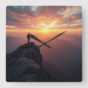 Horloge Carrée Un majestueux lever de soleil vu du sommet de la m