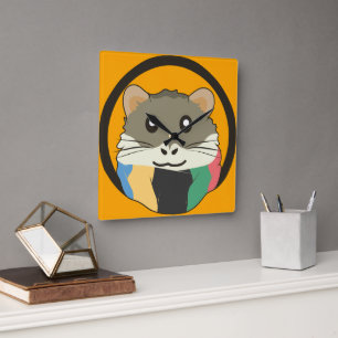 Horloge Carrée Un mignon hamster en caricature avec une écharpe m