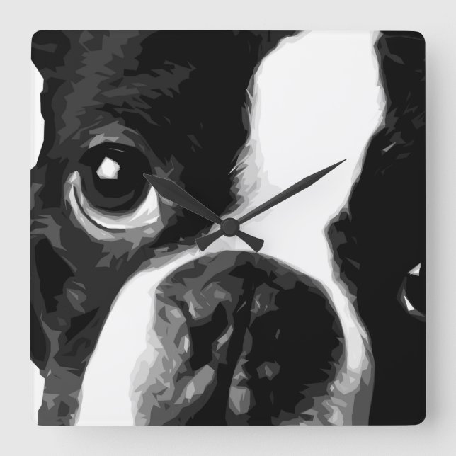 Horloge Carrée Un terrier noir et blanc de Boston (Recto)