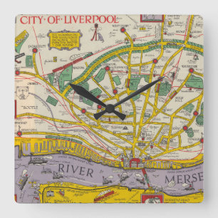 Horloge Carrée Une carte de Merseyside, Liverpool