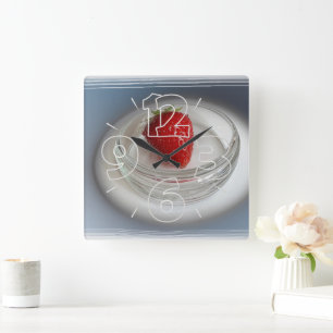 Horloge Carrée Une fraise dans une tasse