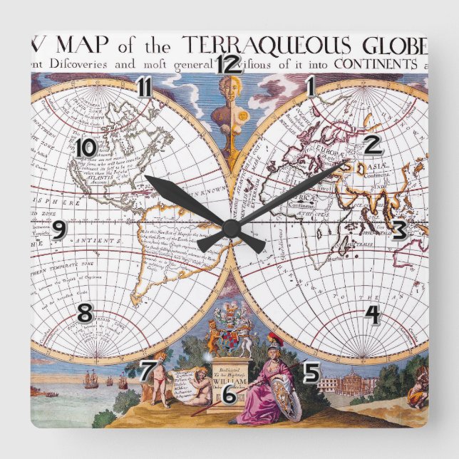 Horloge Carrée Une Nouvelle Carte De L'Horloge Terraqueuse Du Mon (Recto)