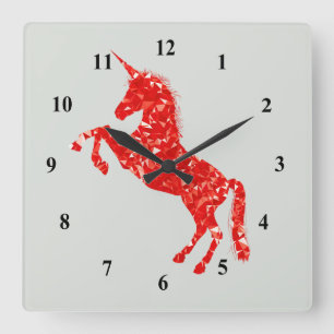 Horloge Carrée Unicorn red glitter mythical fantasy