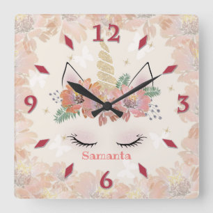 Horloge Carrée Unicorn, Unicorn Face, personnalized Round Clock
