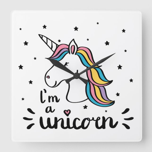Horloge Carrée Unicorne | Je suis une licorne (Recto)