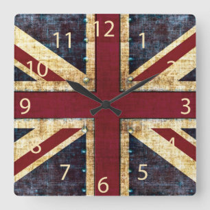Horloge Carrée Union Jack grunge - classique - regard vintage