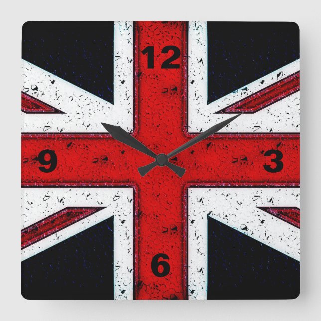 Horloge Carrée Union Jack robuste (Recto)