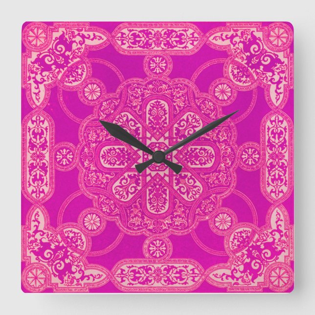 Horloge Carrée Unique Motif rose violet rose clair  (Recto)