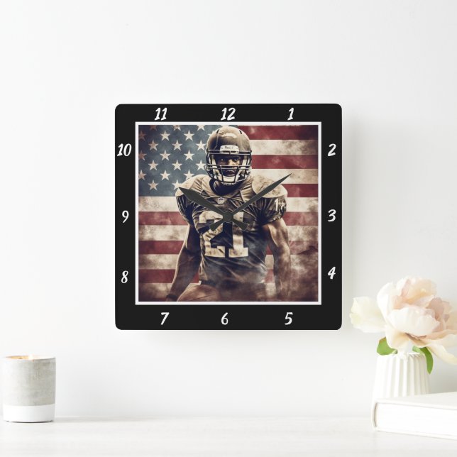 Horloge Carrée USA Flag Football Player (Maison)