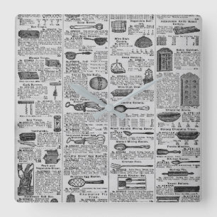 Horloge Carrée Ustensiles vintages de cuisine