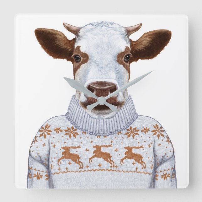 Horloge Carrée Vache de Noël (Recto)