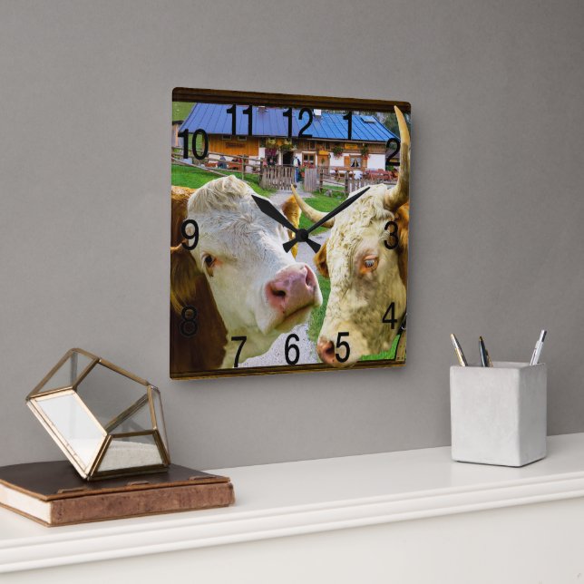 Horloge Carrée Vaches trop drôles d'amour (Bureau)