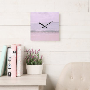 Horloge Carrée Vagues océaniques Pastel doux 5