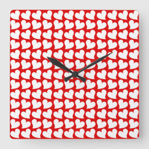HORLOGE CARRÉE VALENTINES COEURS ROUGE ET BLANC VALENTINE