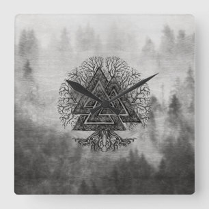 Horloge Carrée Valknut and Tree of Life Yggdrasil