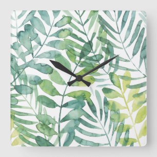 Horloge Carrée Valse Frond - Feuilles Frond Palm