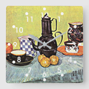 Horloge Carrée Van Gogh : Nature morte à la cafetière en émail bl