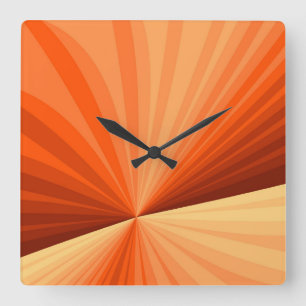Horloge Carrée Vanille rouge orange Abstraite moderne Fractale gr