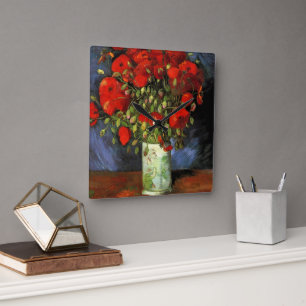 Horloge Carrée Vase avec des pavots rouges par Vincent Van Gogh