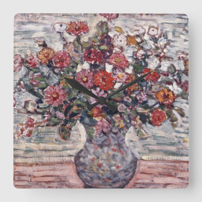 Horloge Carrée Vase de fleurs, Zinnias de Maurice Prendergast (Recto)