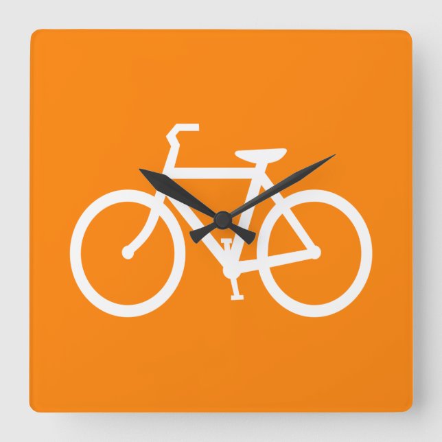 Horloge Carrée Vélo blanc et orange (Recto)