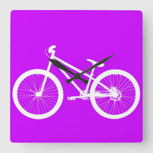 Horloge Carrée Vélo blanc sur le pourpre