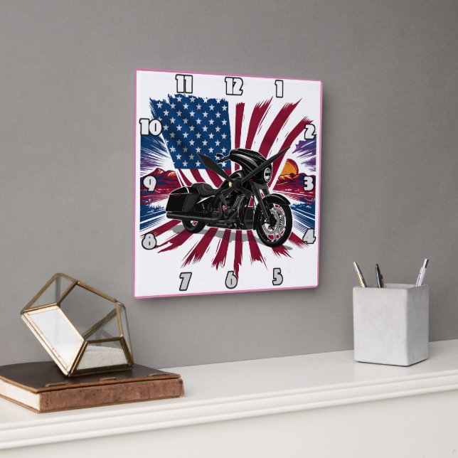 Horloge Carrée Vélo gras avec arrière-plan de drapeau dynamique (Bureau)