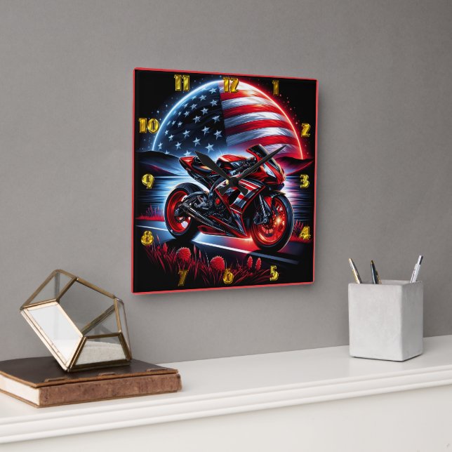 Horloge Carrée Vélo sous le ciel nocturne (Bureau)