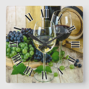 Horloge Carrée Verre à vin 🍷 Numéros romains Design