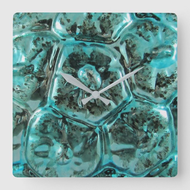 Horloge Carrée Verre d'art Turquoise Bijoux bleu coque de tortue (Recto)