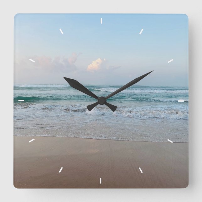 Horloge Carrée Verre de mer et bois de plage Nautique - Turquoise (Recto)